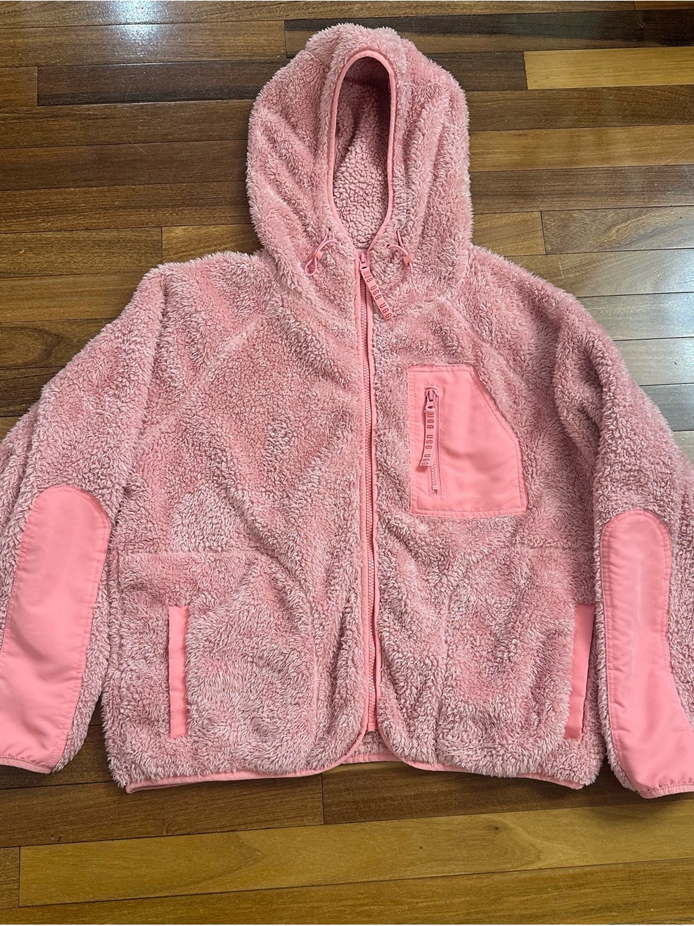 Ugg Womans Ruthie Full Zip Fluff Sherpa Hoodie Pink Size Small.